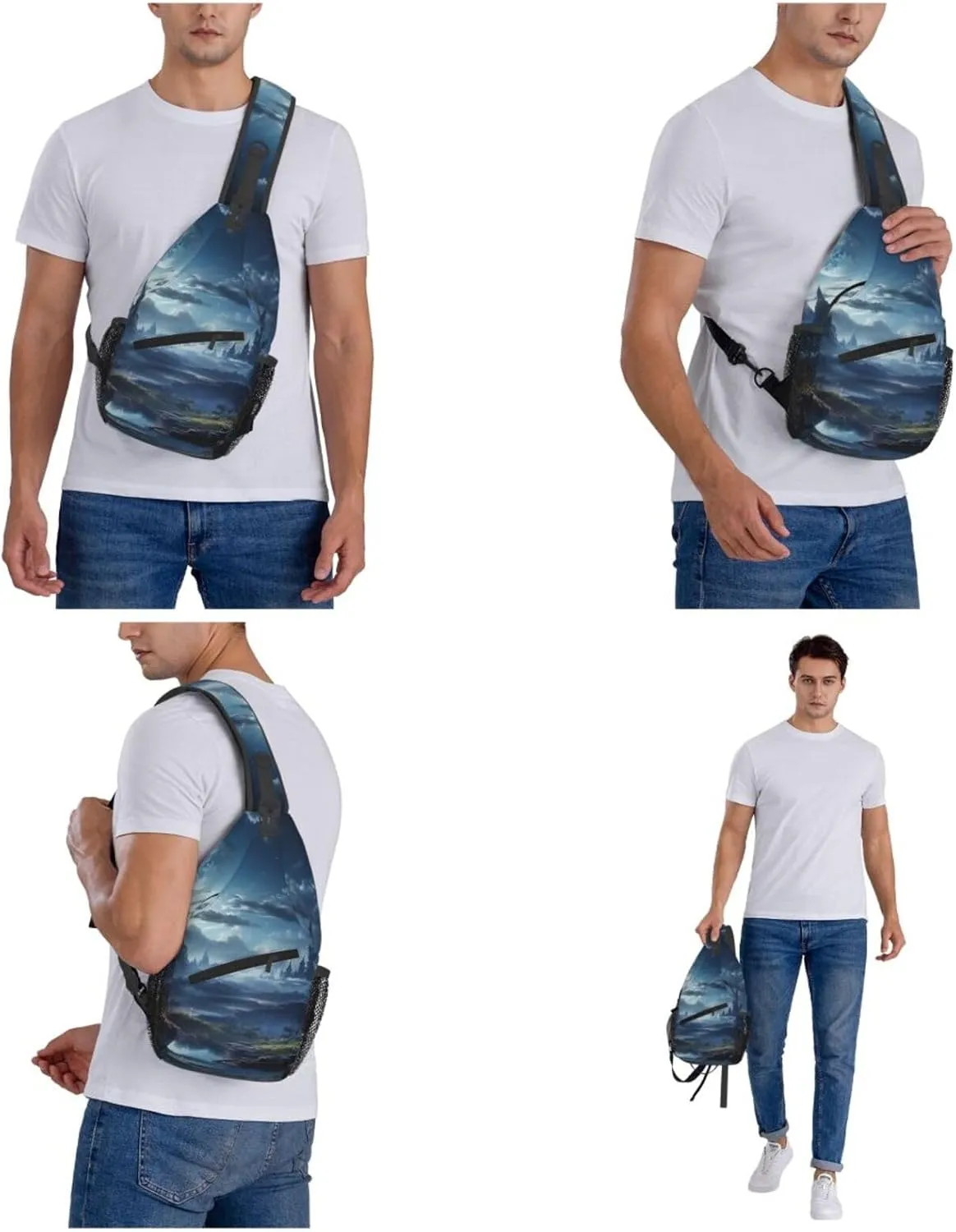 Crossbody Bags for Women Men Trendy Sling Bag Casual Chest Bag Mosaic Collage Shoulder Bag for Travel Sport