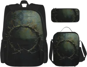 Crown Of Thorns Print Travel Backpack For Women 3-Piece Set With Insulated Lunch Box,For Outdoor Travel