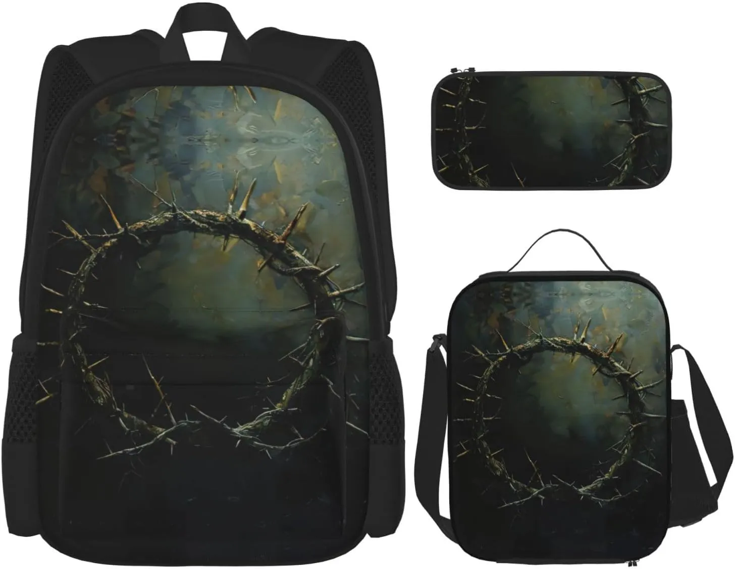 Crown Of Thorns Print Travel Backpack For Women 3-Piece Set With Insulated Lunch Box,For Outdoor Travel