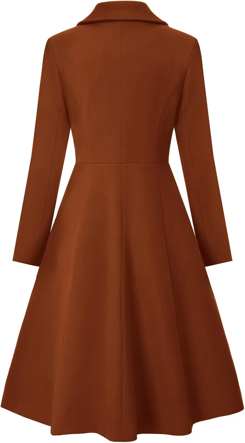 CURLBIUTY Women's Pea Coat Double Breasted A Line Long Trench Coat Winter Dress Coat with Pockets