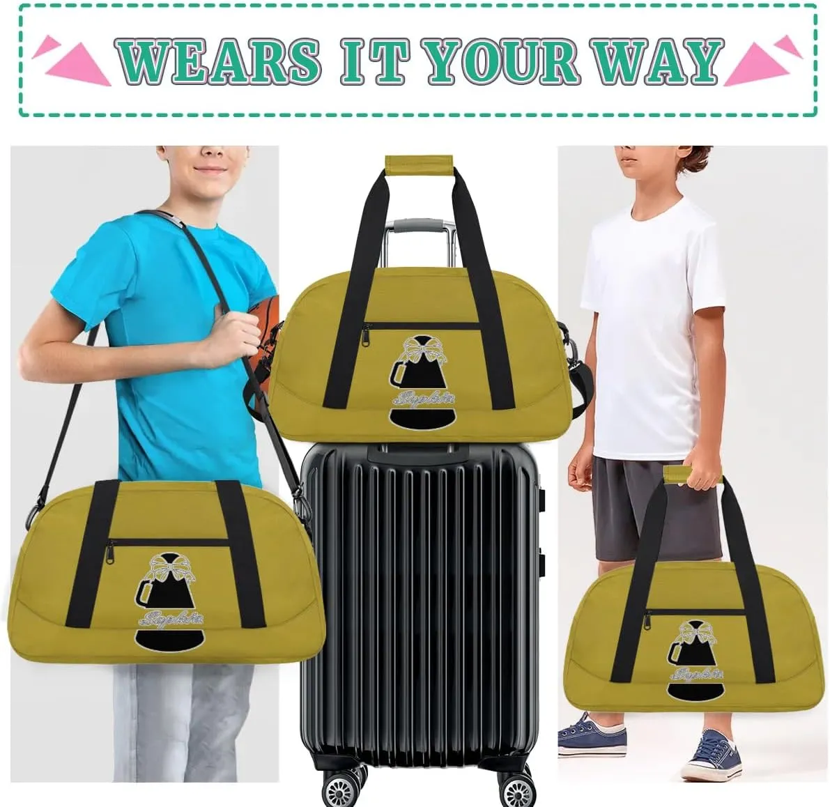 Custom Cheer Duffel Bags, Personalized Dance Sport Bags with Name, Customized Cheerleader Travel Bag Overnight Weekender Bags, Brown Gymnastics Gifts