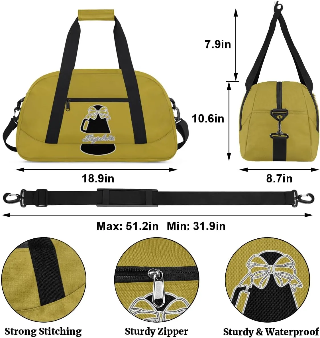 Custom Cheer Duffel Bags, Personalized Dance Sport Bags with Name, Customized Cheerleader Travel Bag Overnight Weekender Bags, Brown Gymnastics Gifts