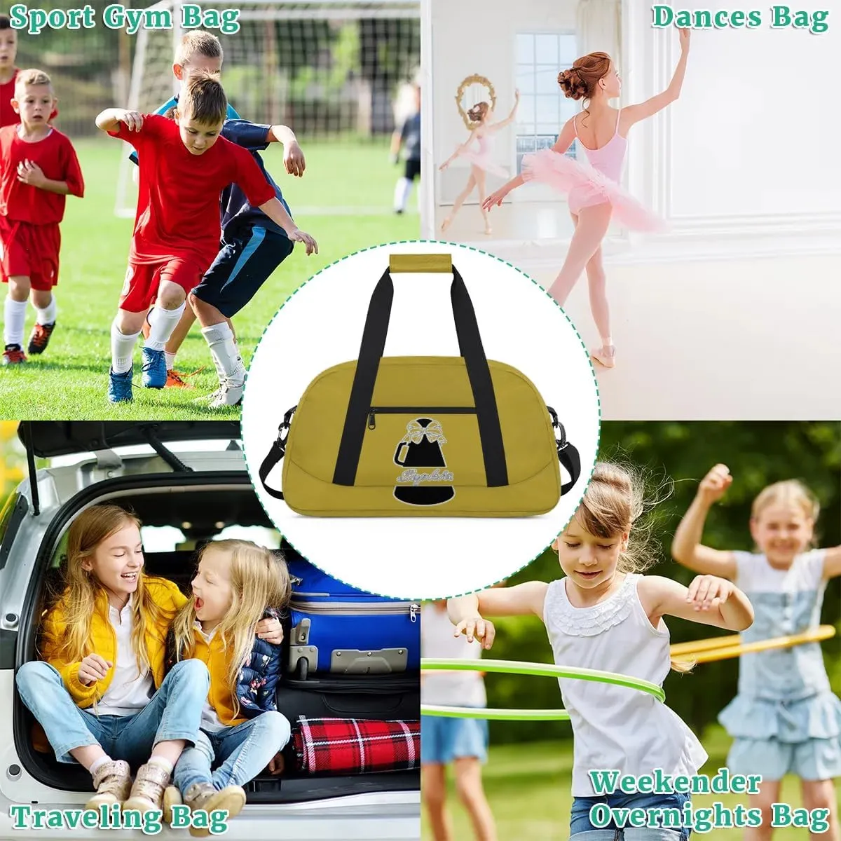 Custom Cheer Duffel Bags, Personalized Dance Sport Bags with Name, Customized Cheerleader Travel Bag Overnight Weekender Bags, Brown Gymnastics Gifts