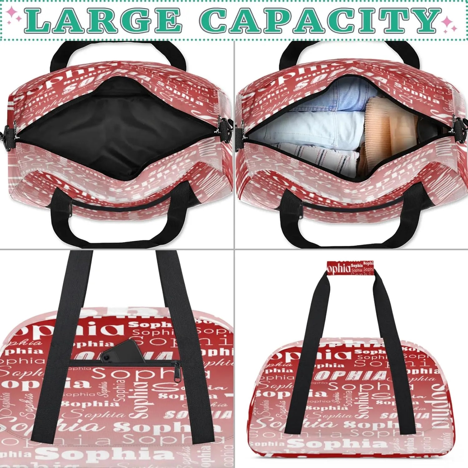 Custom Gym Duffel Bag for Women Men, Personalized Name Sport Bag Overnight Bags Customized Travel Weekender Bag, Deep Red Gradient