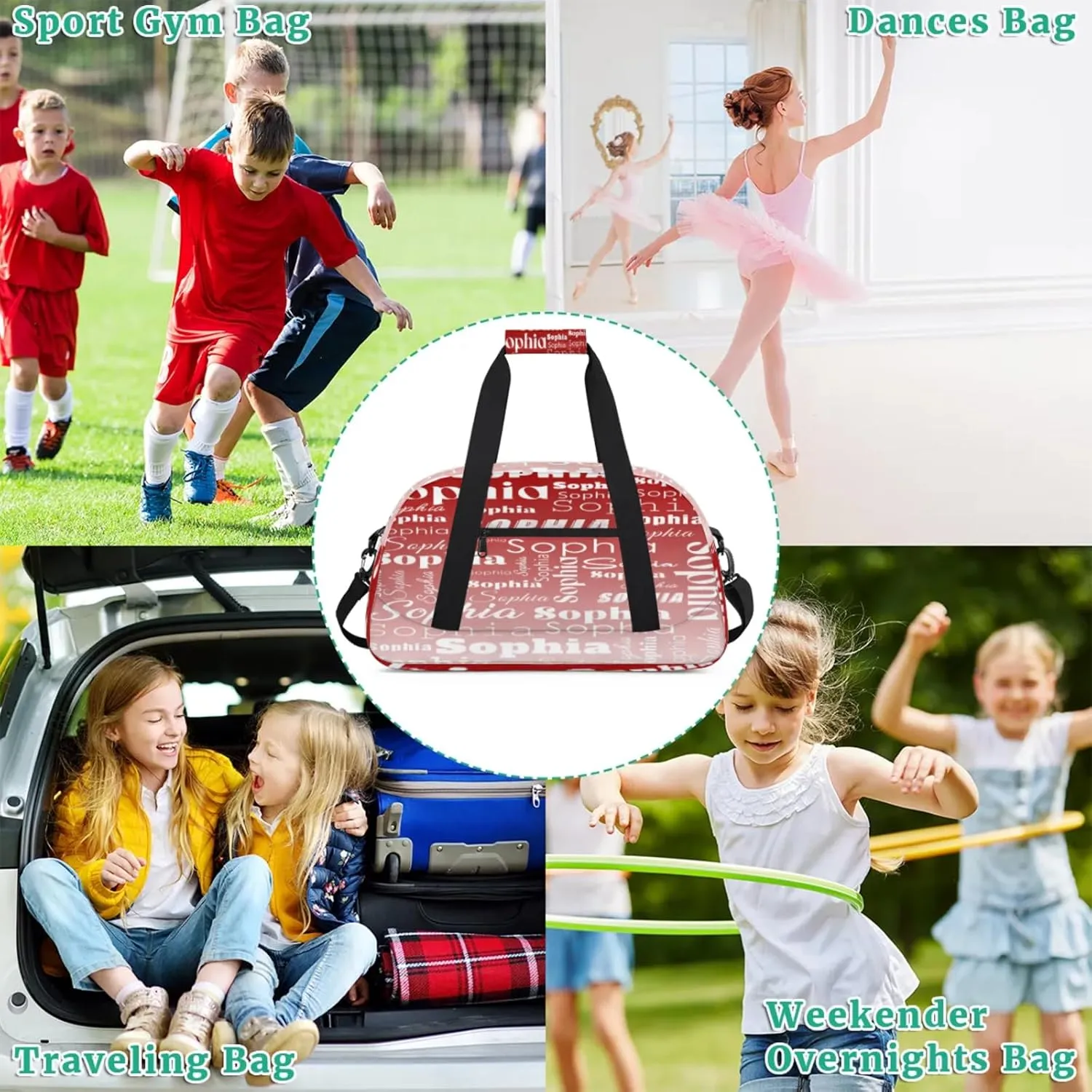 Custom Gym Duffel Bag for Women Men, Personalized Name Sport Bag Overnight Bags Customized Travel Weekender Bag, Deep Red Gradient