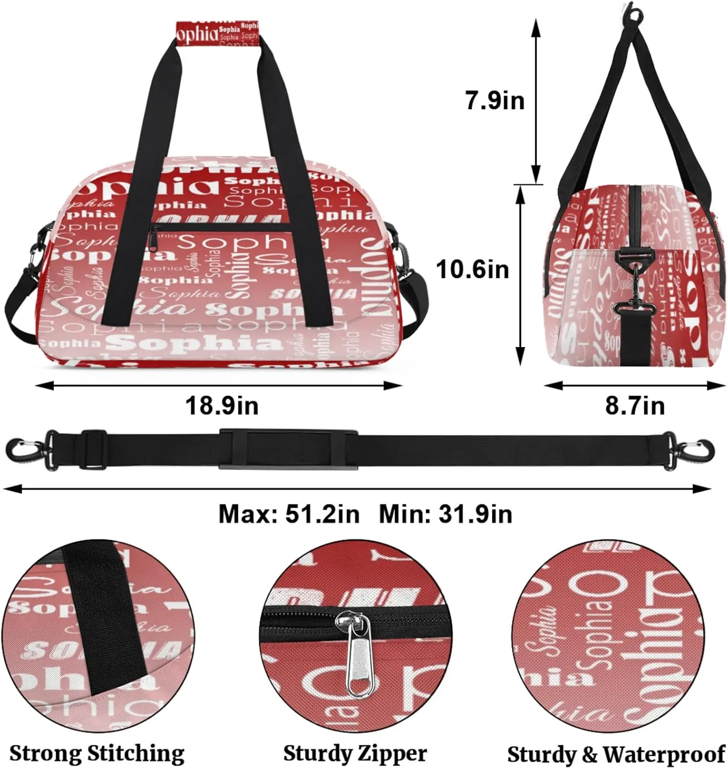 Custom Gym Duffel Bag for Women Men, Personalized Name Sport Bag Overnight Bags Customized Travel Weekender Bag, Deep Red Gradient