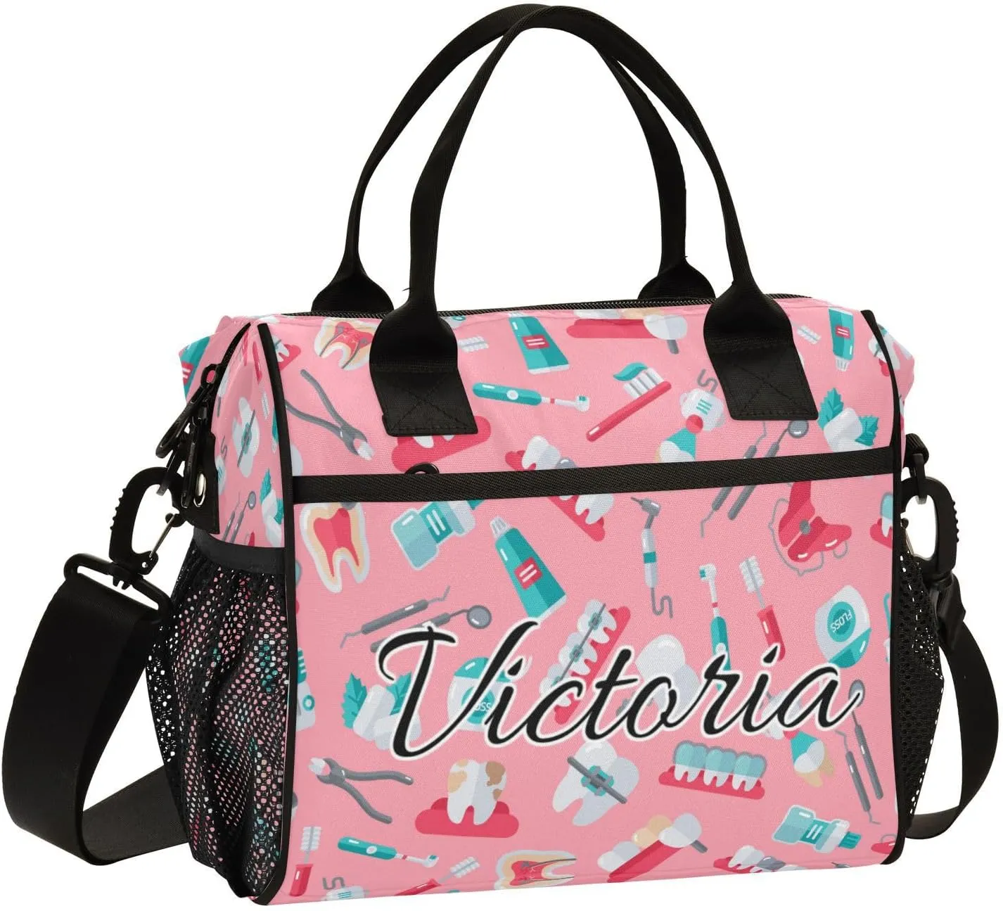 Custom Lunch Bag for Men Women Dentist Equipment Pink Personalized Insulated Lunch Box Customized Cooler Tote Food Container for School Office Picnic M