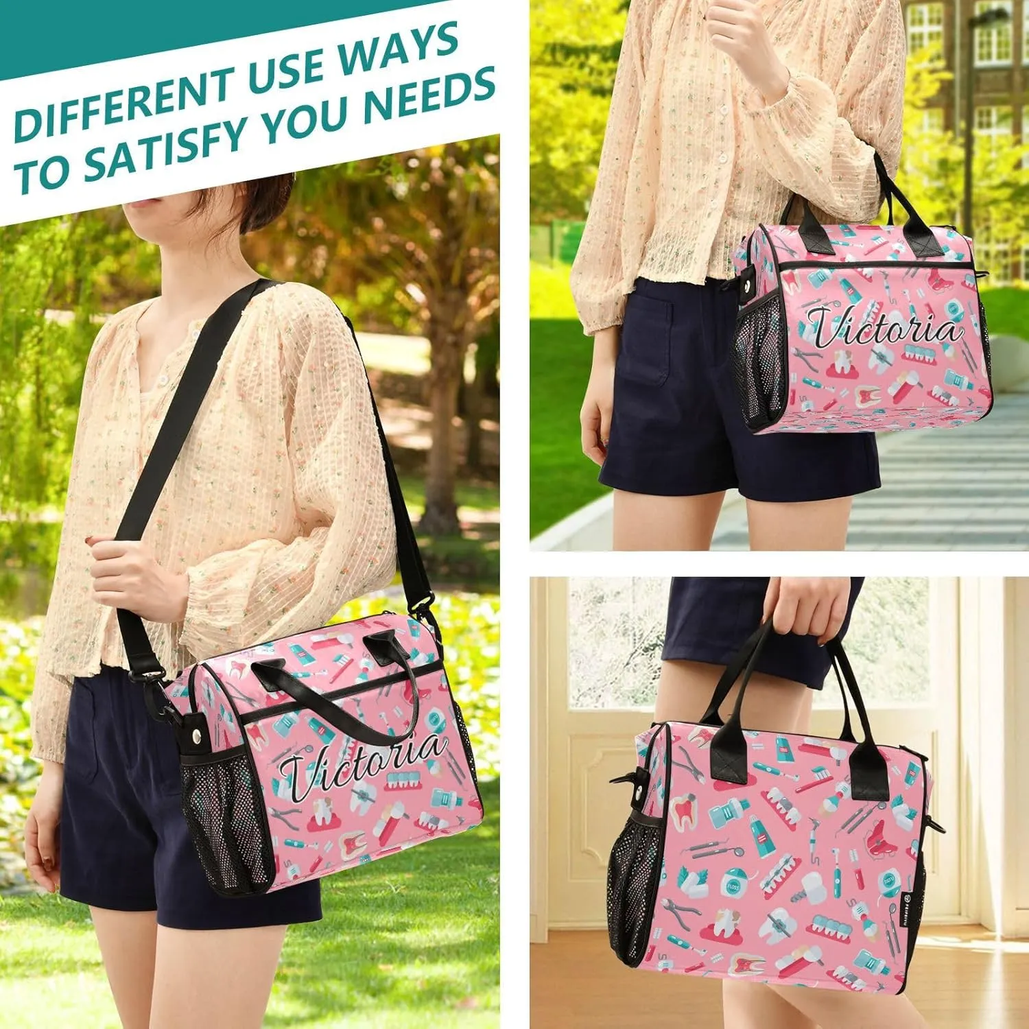 Custom Lunch Bag for Men Women Dentist Equipment Pink Personalized Insulated Lunch Box Customized Cooler Tote Food Container for School Office Picnic M