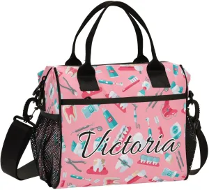 Custom Lunch Bag for Men Women Dentist Equipment Pink Personalized Insulated Lunch Box Customized Cooler Tote Food Container for School Office Picnic M