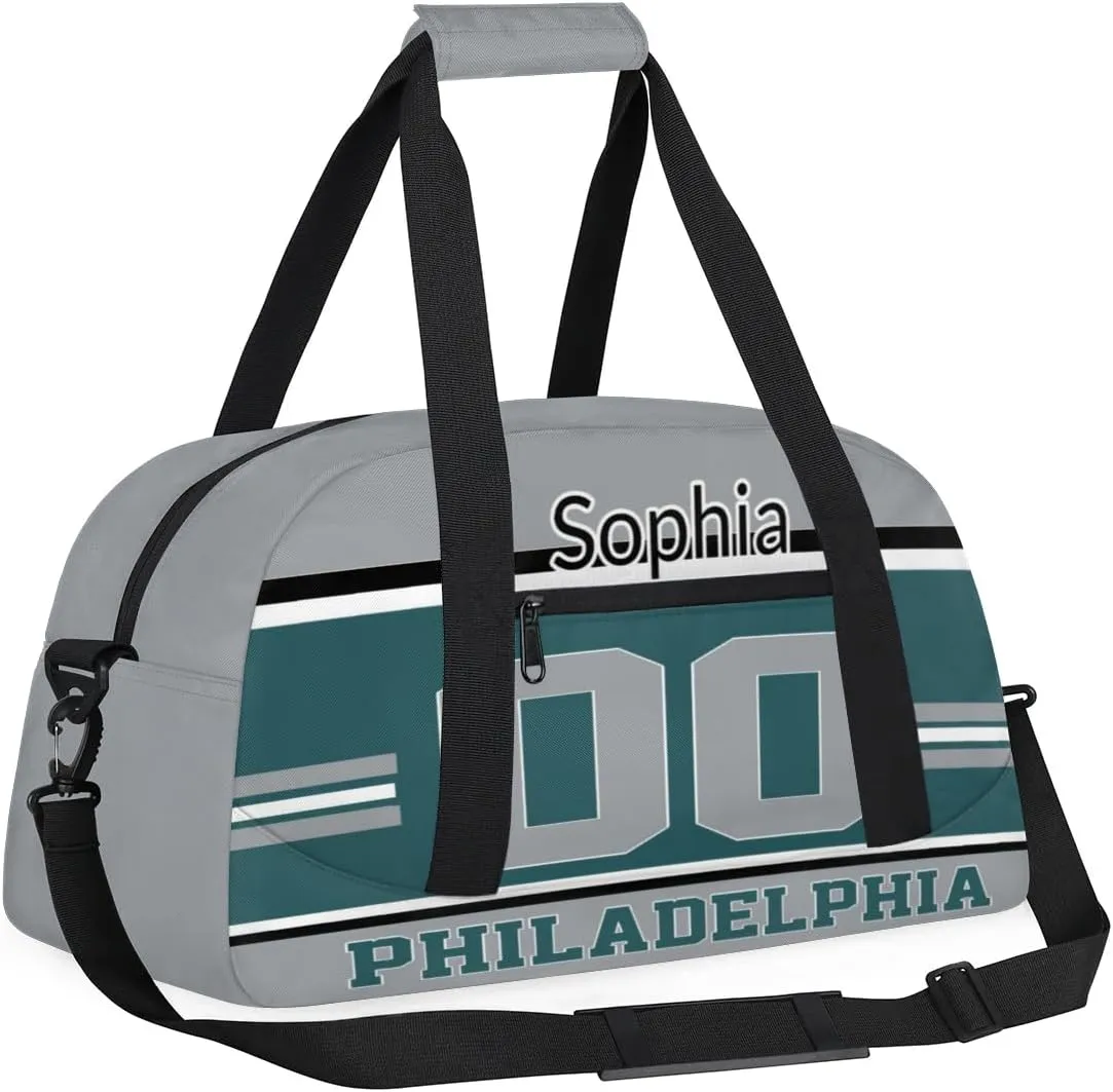 Custom Name American Football Sports Bag, Personalized Rugby Balls Sports Gym Duffel Bag, Travel Weekender Tote Carry-On Training Perform Bag, Philadelphia