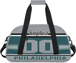 Custom Name American Football Sports Bag, Personalized Rugby Balls Sports Gym Duffel Bag, Travel Weekender Tote Carry-On Training Perform Bag, Philadelphia