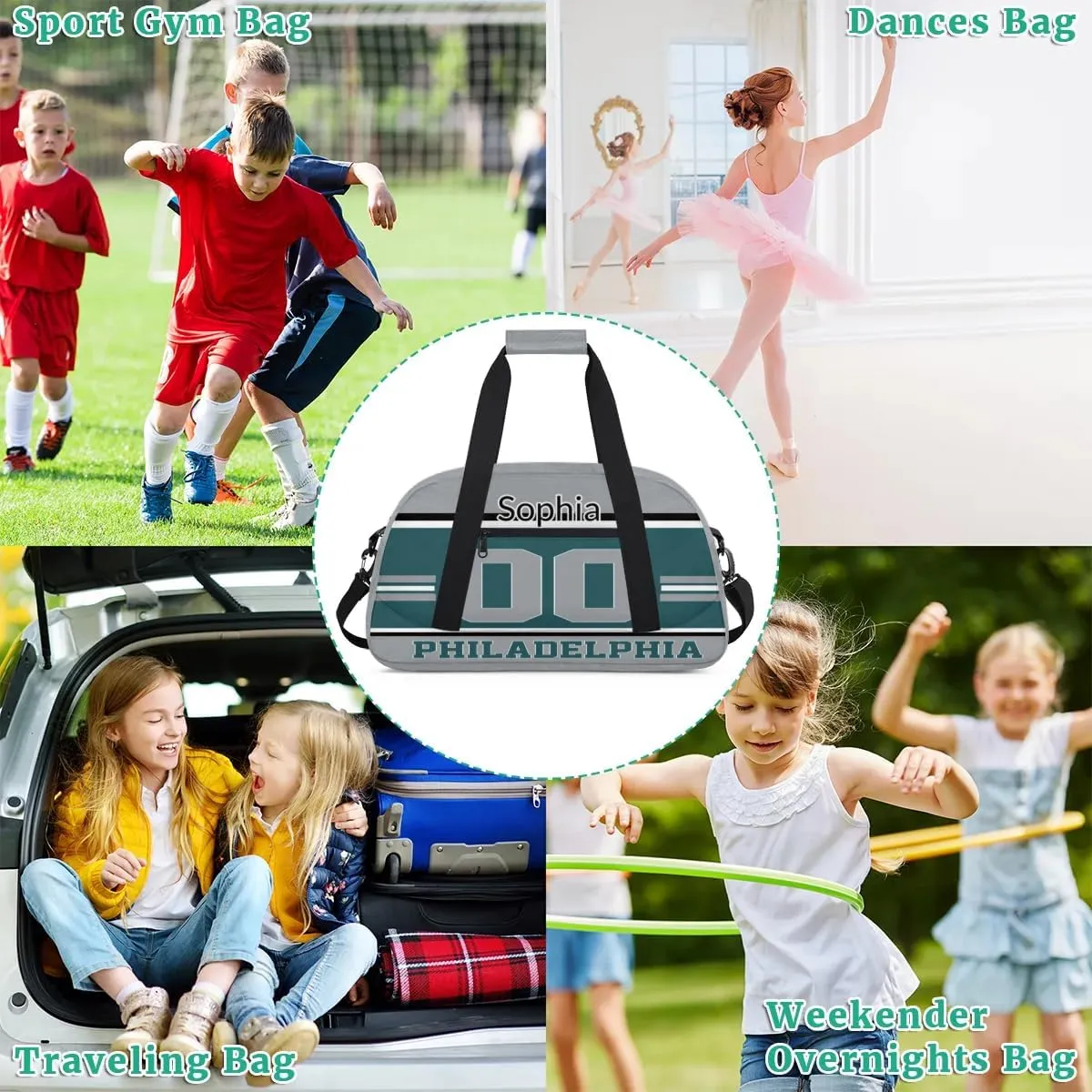 Custom Name American Football Sports Bag, Personalized Rugby Balls Sports Gym Duffel Bag, Travel Weekender Tote Carry-On Training Perform Bag, Philadelphia