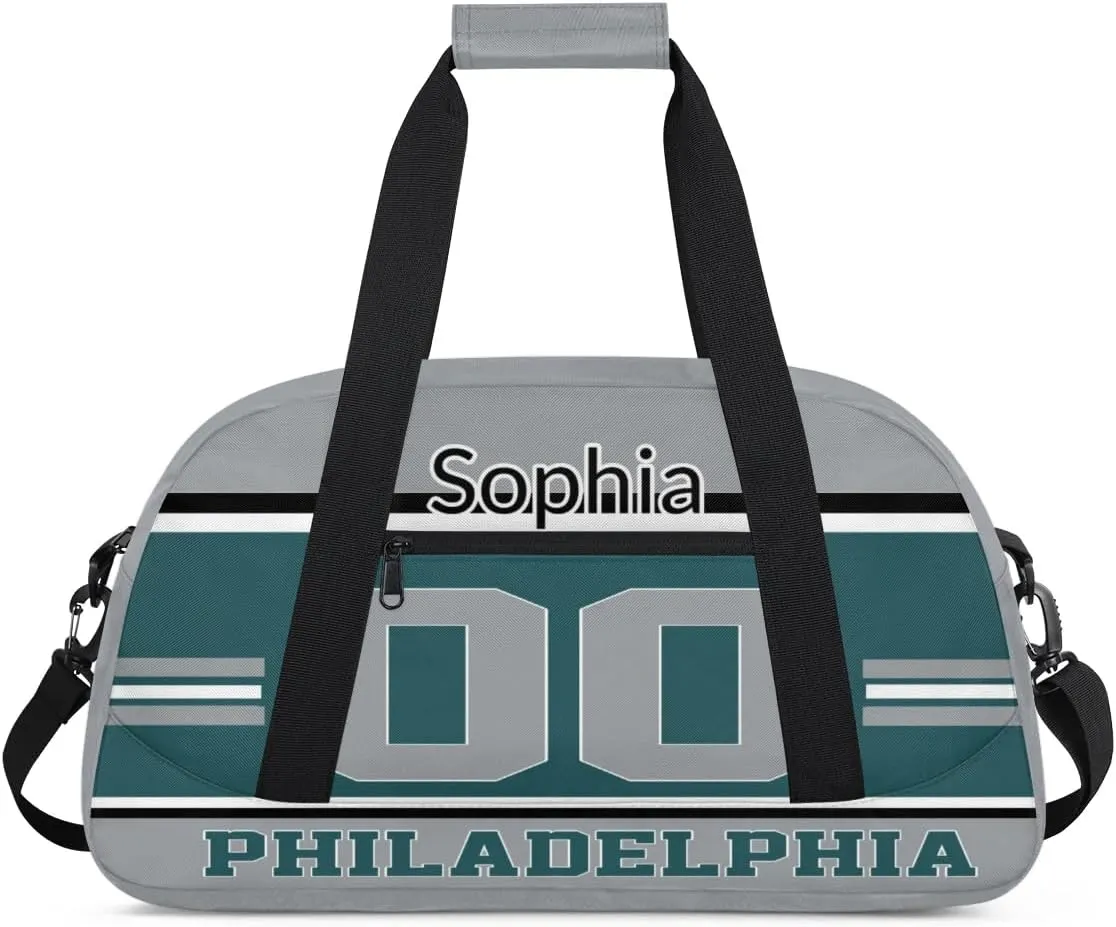 Custom Name American Football Sports Bag, Personalized Rugby Balls Sports Gym Duffel Bag, Travel Weekender Tote Carry-On Training Perform Bag, Philadelphia