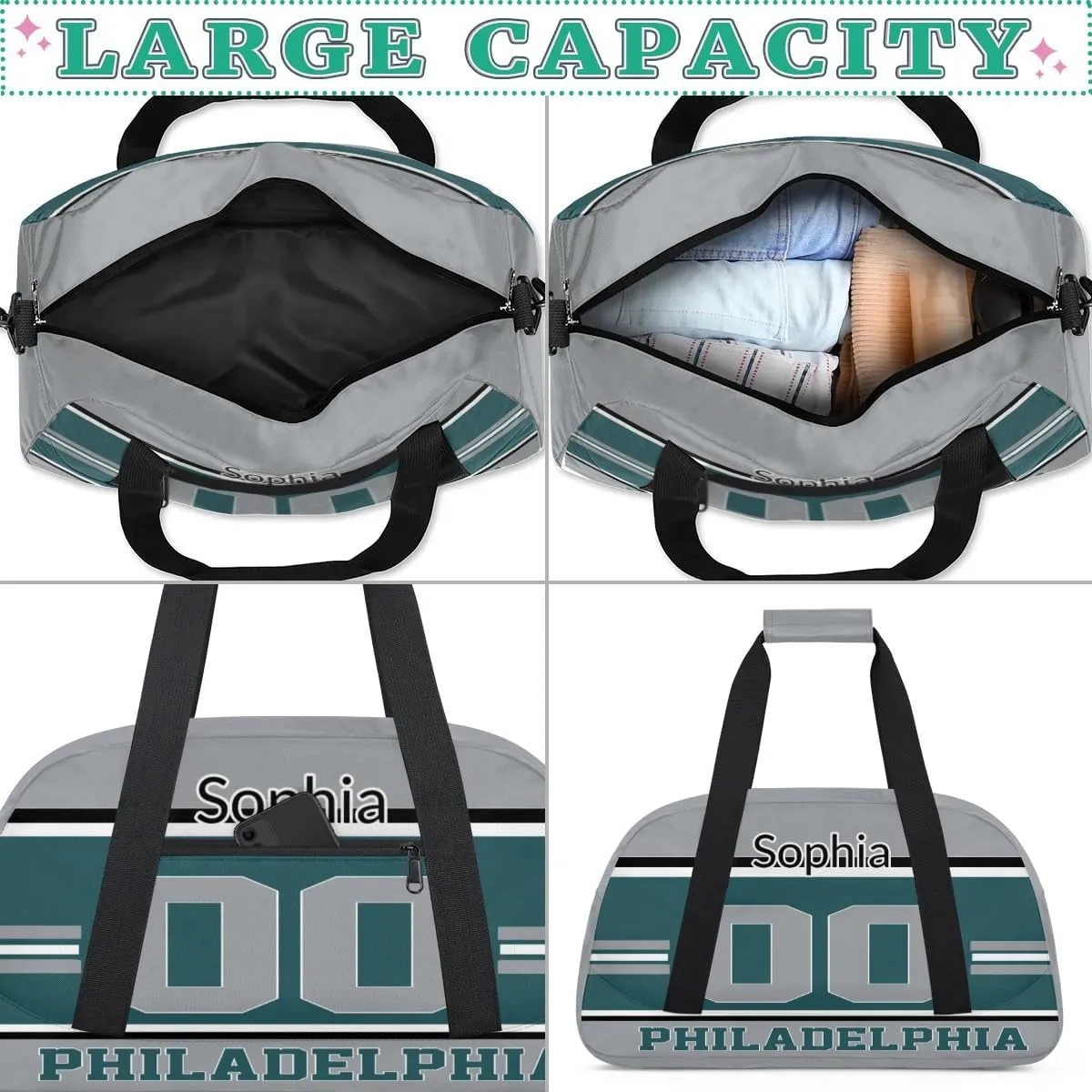 Custom Name American Football Sports Bag, Personalized Rugby Balls Sports Gym Duffel Bag, Travel Weekender Tote Carry-On Training Perform Bag, Philadelphia