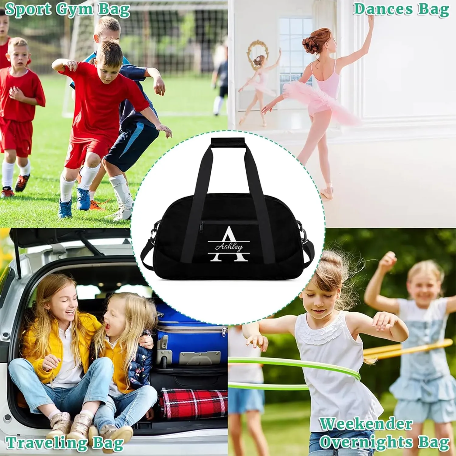Custom Sports Duffel Bag Personalized Name Dance Gym Bag for Women Men Overnight Weekender Travel Duffel Bags Lightweight 18.9in, Pure Black