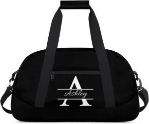 Custom Sports Duffel Bag Personalized Name Dance Gym Bag for Women Men Overnight Weekender Travel Duffel Bags Lightweight 18.9in, Pure Black