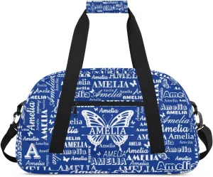 Custom Sports Duffel Bags with Name, Butterfly Personalized Gym Bag Customized Travel Duffle Bag Overnight Carry-On Bag Weekender Bags, Cobalt Blue