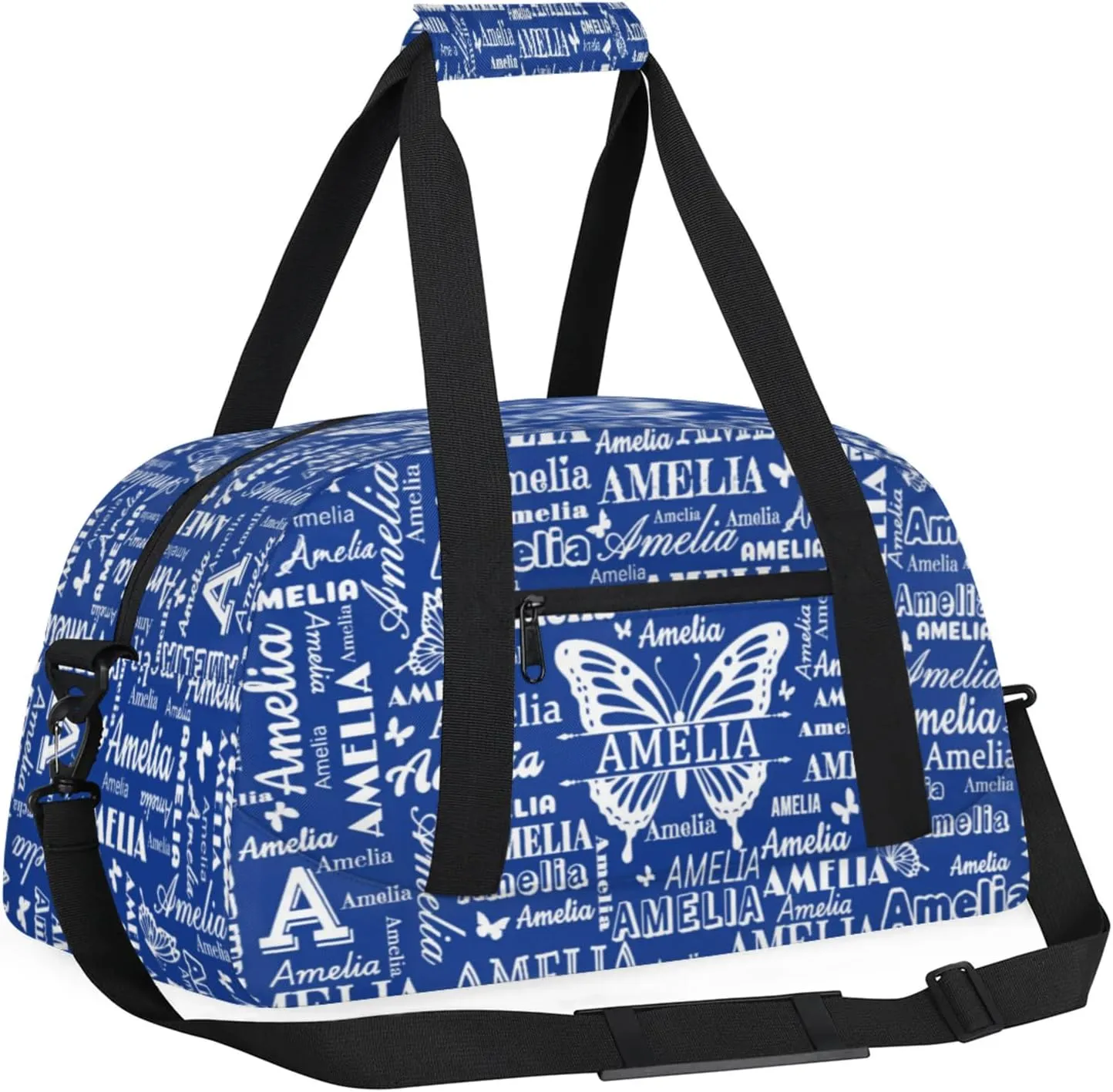 Custom Sports Duffel Bags with Name, Butterfly Personalized Gym Bag Customized Travel Duffle Bag Overnight Carry-On Bag Weekender Bags, Cobalt Blue