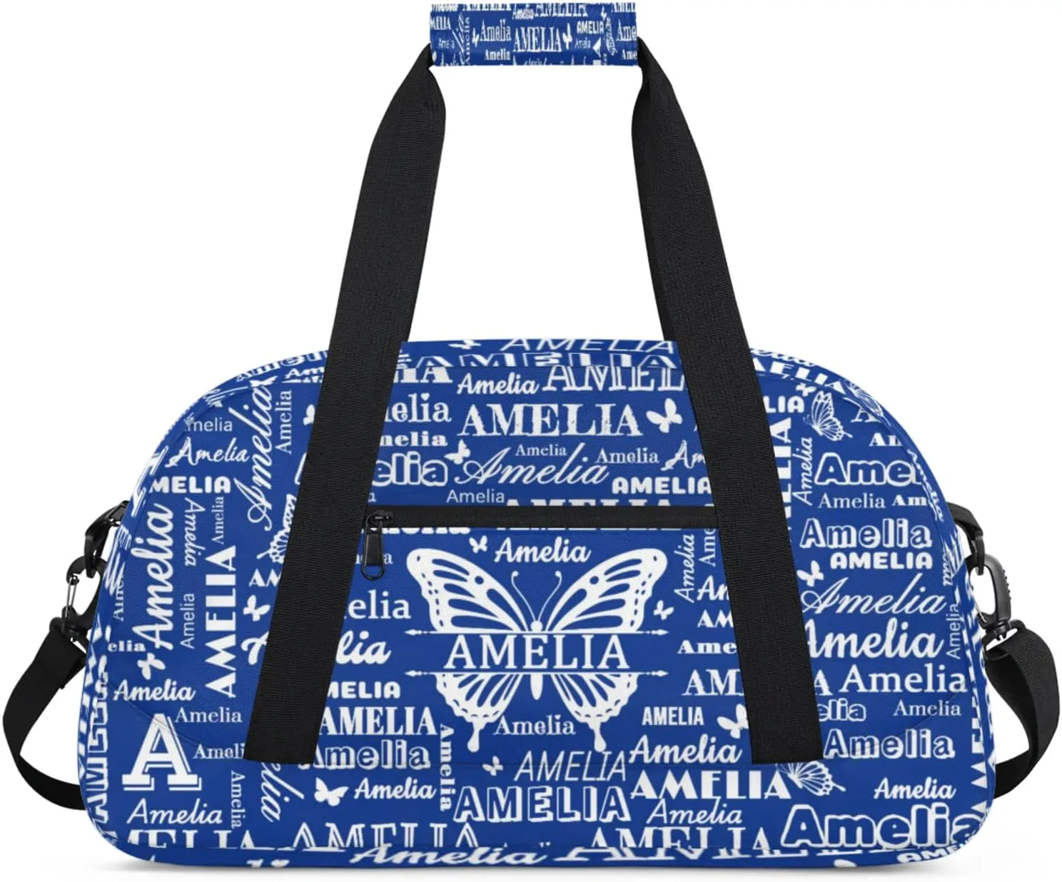Custom Sports Duffel Bags with Name, Butterfly Personalized Gym Bag Customized Travel Duffle Bag Overnight Carry-On Bag Weekender Bags, Cobalt Blue