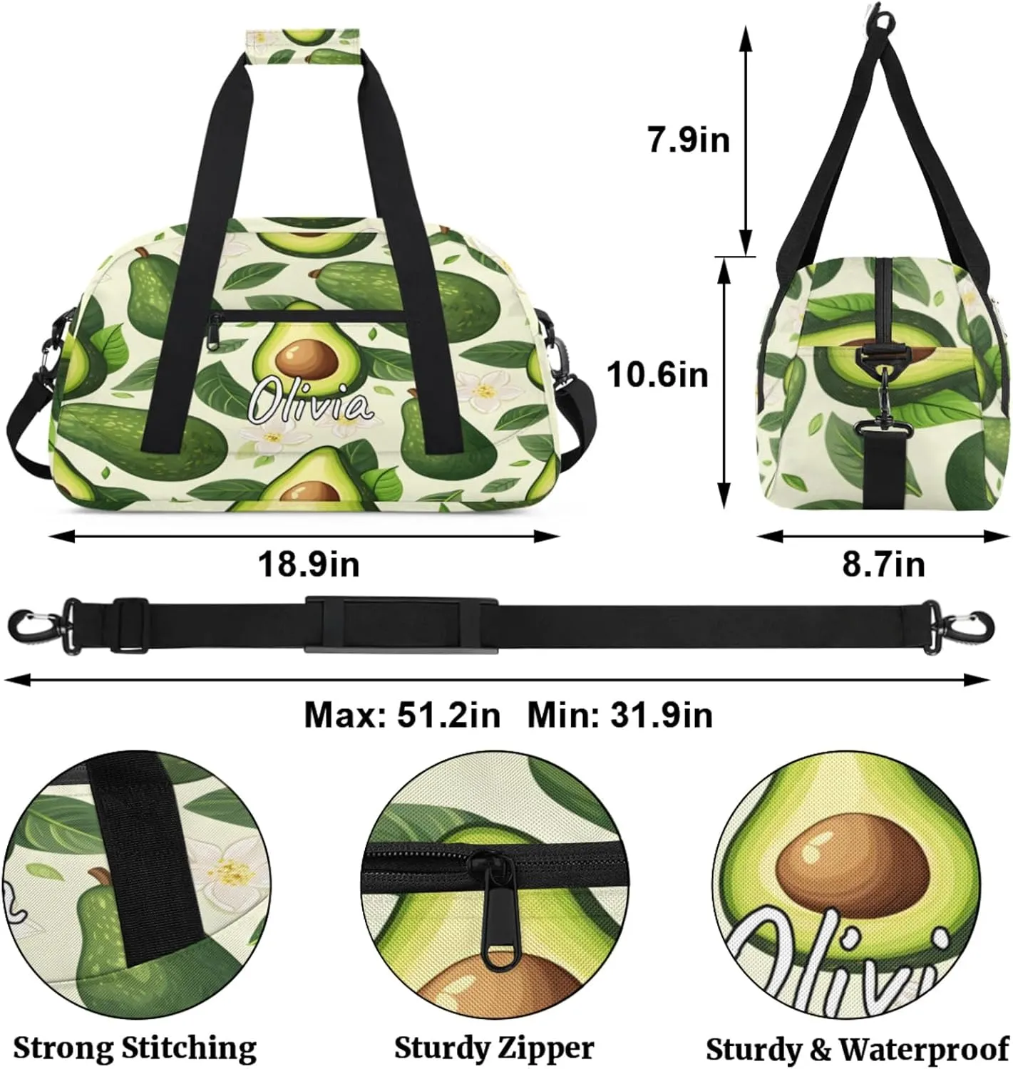 Custom Sports Gym Bag Personalized Name Travel Duffel Bag