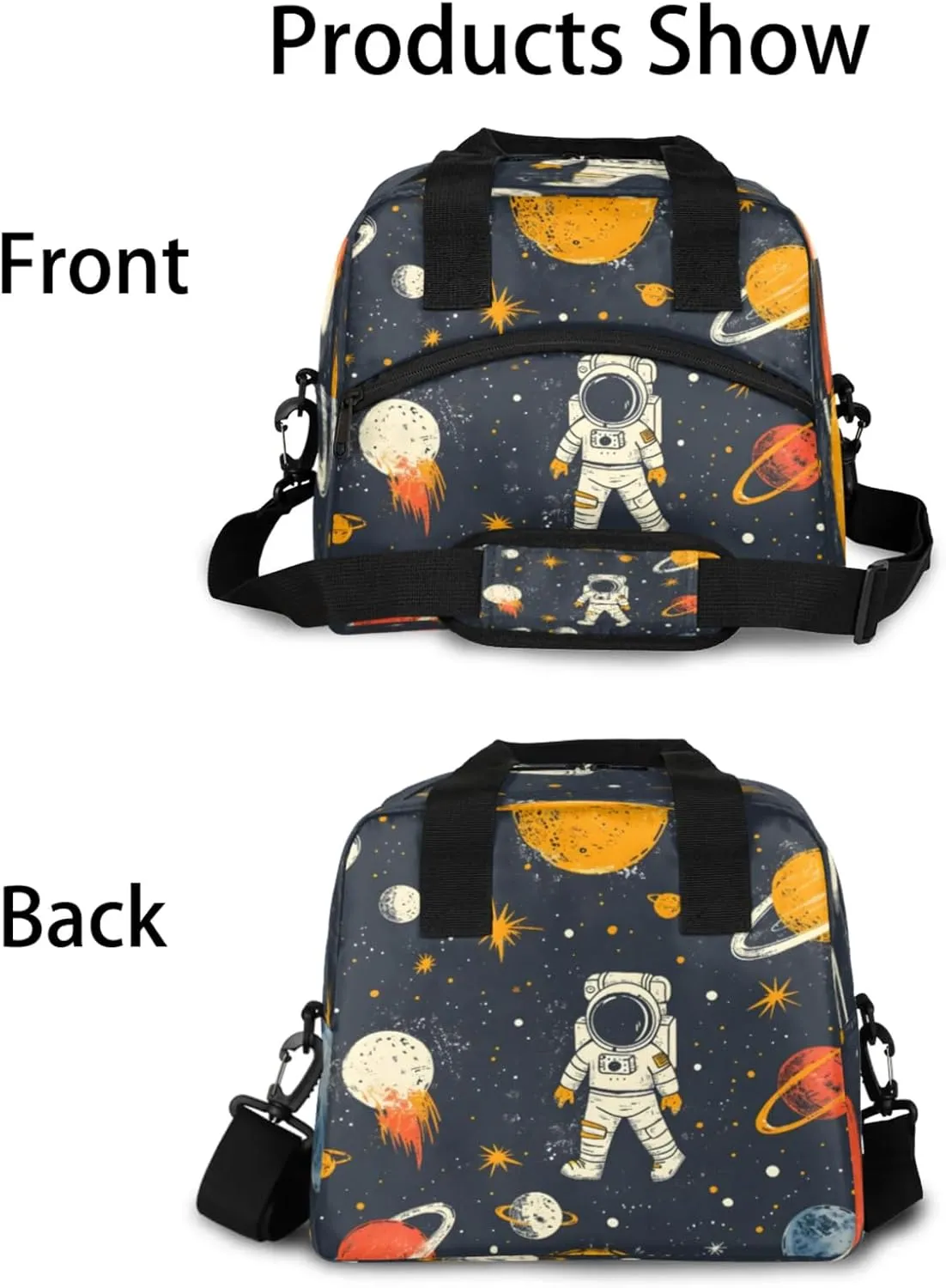 Cute Astronaut Insulated Lunch Bag for Women Men Reusable Lunch Box Cooler Tote Bag One Shoulder Portable Meal Bag Astrology Astronomy Comet Lunchbox for Work Picnic Hiking Beach