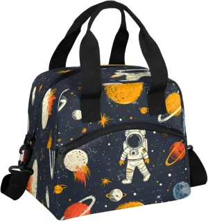 Cute Astronaut Insulated Lunch Bag for Women Men Reusable Lunch Box Cooler Tote Bag One Shoulder Portable Meal Bag Astrology Astronomy Comet Lunchbox for Work Picnic Hiking Beach