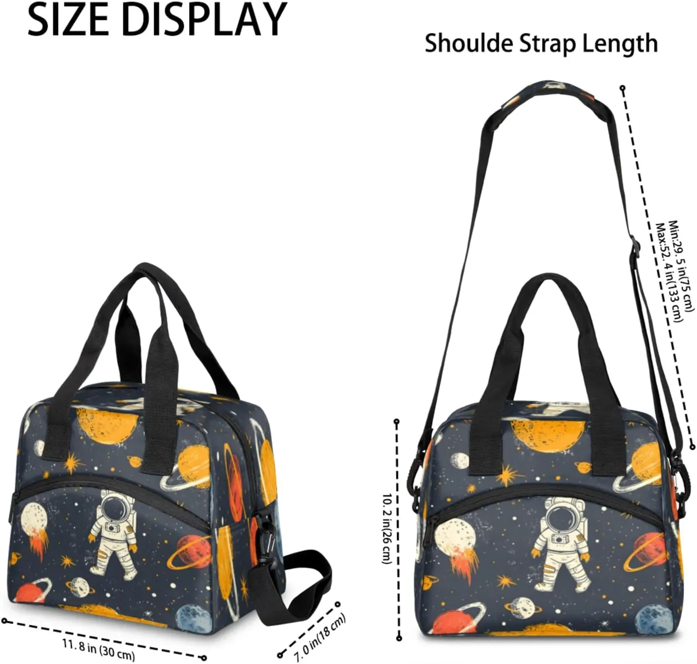 Cute Astronaut Insulated Lunch Bag for Women Men Reusable Lunch Box Cooler Tote Bag One Shoulder Portable Meal Bag Astrology Astronomy Comet Lunchbox for Work Picnic Hiking Beach