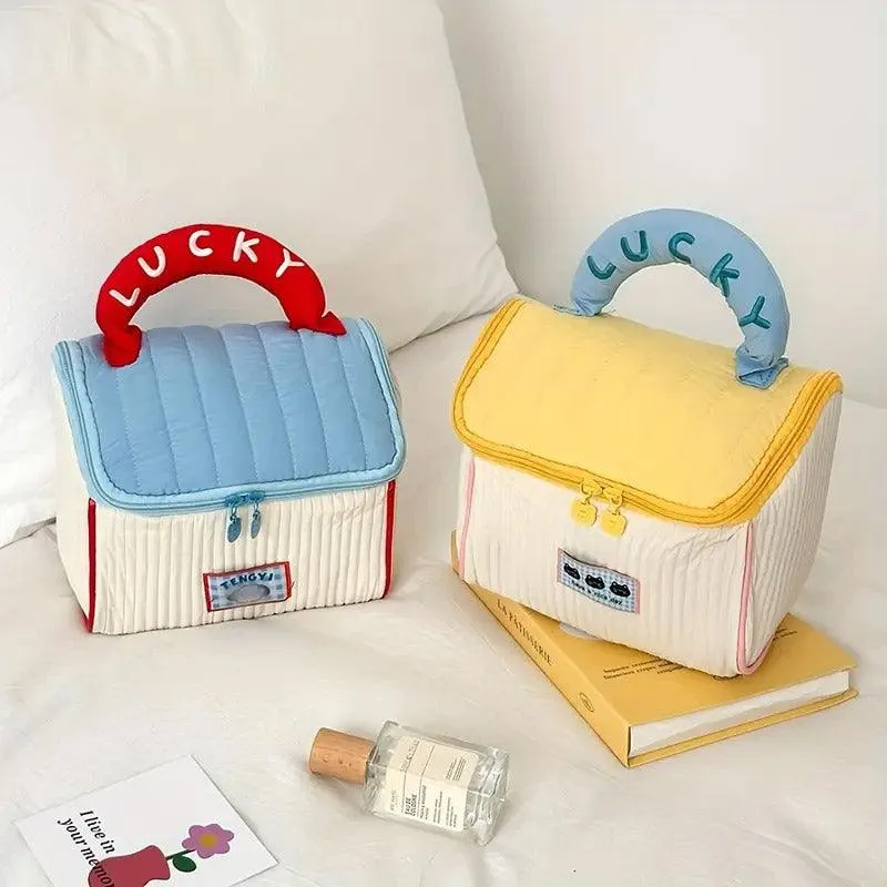 Cute Cabin Cosmetic Bag Large Capacity Portable Travel Storage Handheld Wash Bag