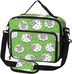 Cute Cartoon Sheep Pattern Lunch Bag Insulated Lunch Tote Shoulder Bag for Men Women Work Travel Picnic