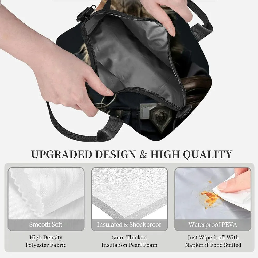 cute cat badass pose and dress Insulated Adult Lunch Bag with Shoulder Strap for Women Lightweight Reusable Portable Freezable Lunch Tote Bag for Work Picnic