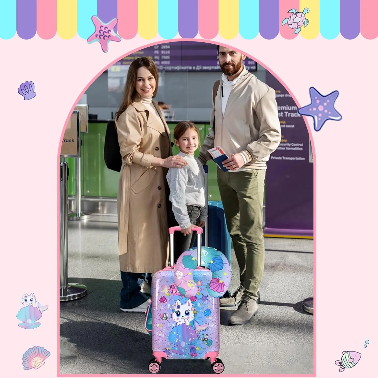 Cute Cat Kid’s Luggage Set 2 Piece Suitcase Set 16’’ Hardside Luggage with Spinner Wheels Girls Boys Carry on Toddler Luggage Travel Rolling Luggage Airline Approved