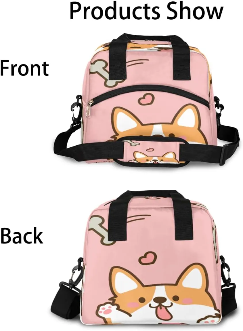Cute Corgis Love Insulated Lunch Bag for Women Men Reusable Lunch Box Cooler Bag Large Leakproof Lunch Tote with Adjustable Shoulder Strap for Adult Work Picnic Camping Beach Office
