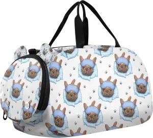 Cute Dog Wearing Sleep Mask Kids Duffle Bag, Overnight Travel Sport Gym Bags with Shoe Compartment for Boys & Girls