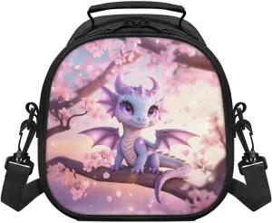Cute Dragon Kids Lunch Bag Reusable Insulated Lunch Bag with Adjustable Shoulder Strap Soft Cooler Tote Bags Food Container Back to School Cherry Blossom Lunchboxes