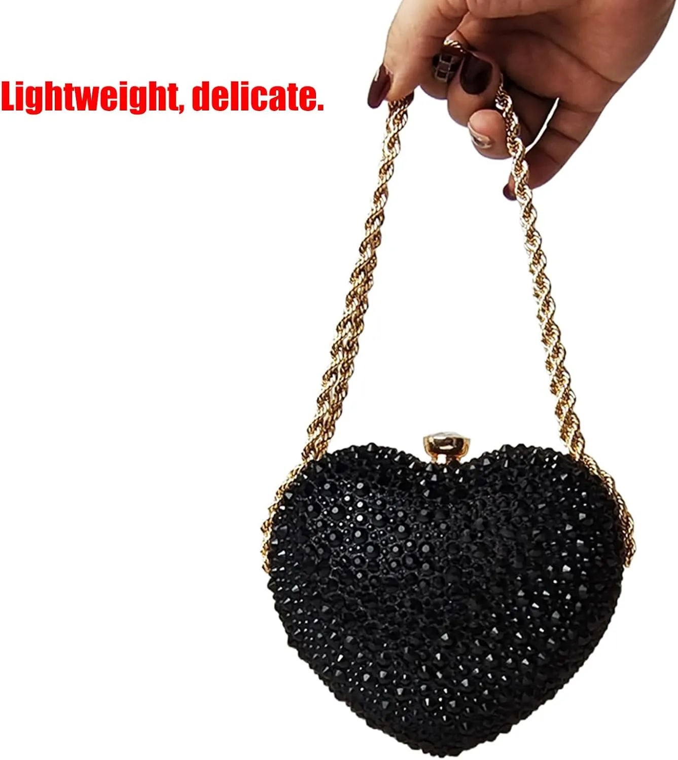 Cute Heart Shape Clutch Purse Mini Love Heart Rhinestone Wedding Handbag Party Twisted Chain Women Purse