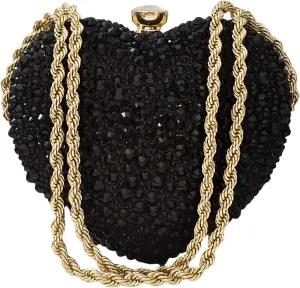 Cute Heart Shape Clutch Purse Mini Love Heart Rhinestone Wedding Handbag Party Twisted Chain Women Purse