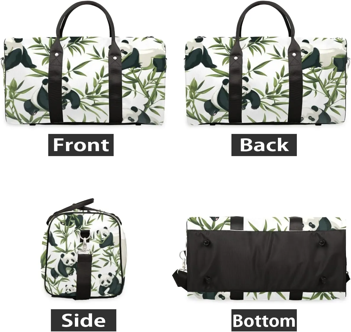 Cute Panda Travel Duffle Bag for Women Men Gym Duffel Foldable Bag Waterproof Weekender Botanical Plants Duffle Tote