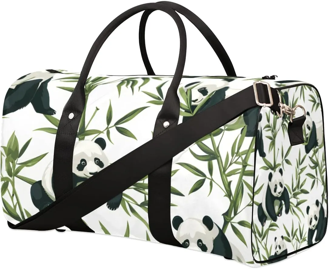 Cute Panda Travel Duffle Bag for Women Men Gym Duffel Foldable Bag Waterproof Weekender Botanical Plants Duffle Tote