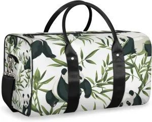 Cute Panda Travel Duffle Bag for Women Men Gym Duffel Foldable Bag Waterproof Weekender Botanical Plants Duffle Tote