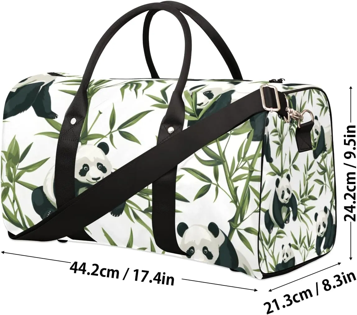 Cute Panda Travel Duffle Bag for Women Men Gym Duffel Foldable Bag Waterproof Weekender Botanical Plants Duffle Tote