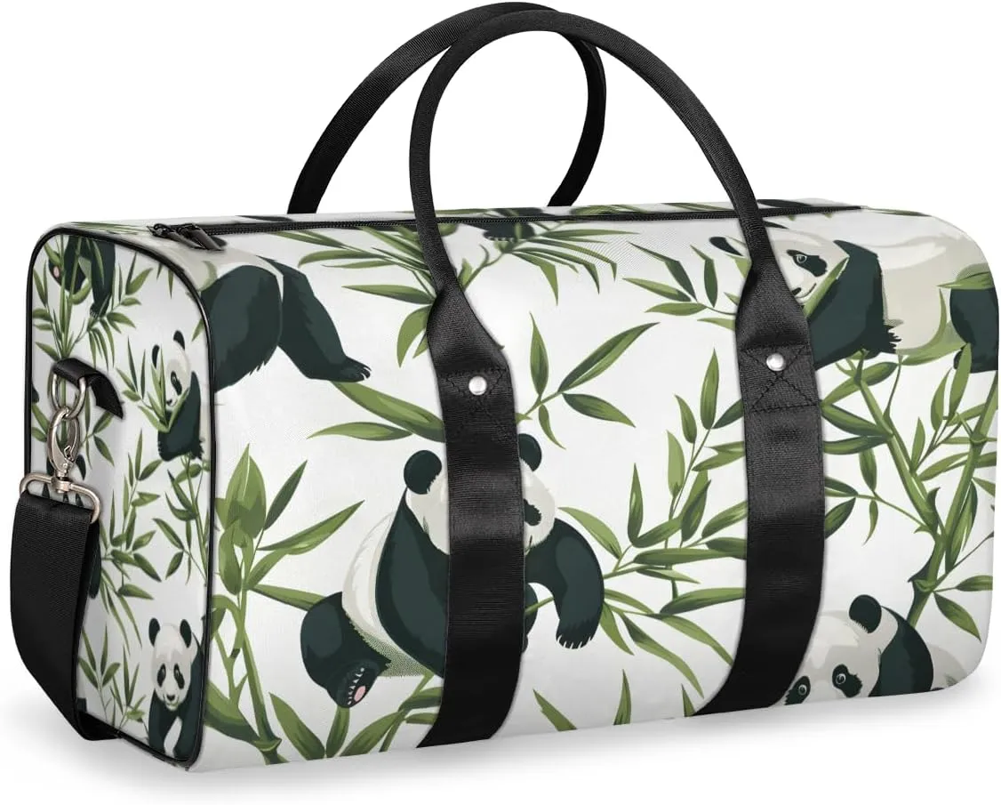 Cute Panda Travel Duffle Bag for Women Men Gym Duffel Foldable Bag Waterproof Weekender Botanical Plants Duffle Tote