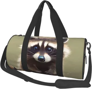 Cute Raccoon Printed Sports Gym Bag for Men Women Foldable Duffel Bag Carry On Weekender Bag for Travel Sports