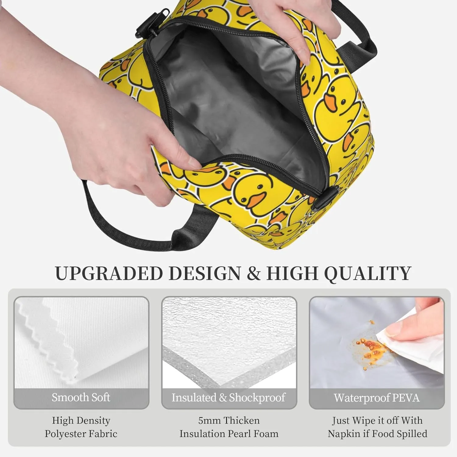 Cute Rubber Ducky Cartoon Duck Lunch Bag with Adjustable Shoulder Strap for Women Men Reusable Lunch Box Leakproof Tote Bags Insulated Cooler for Work Travel Outdoor(9 x 5 x 7.8 Inches)