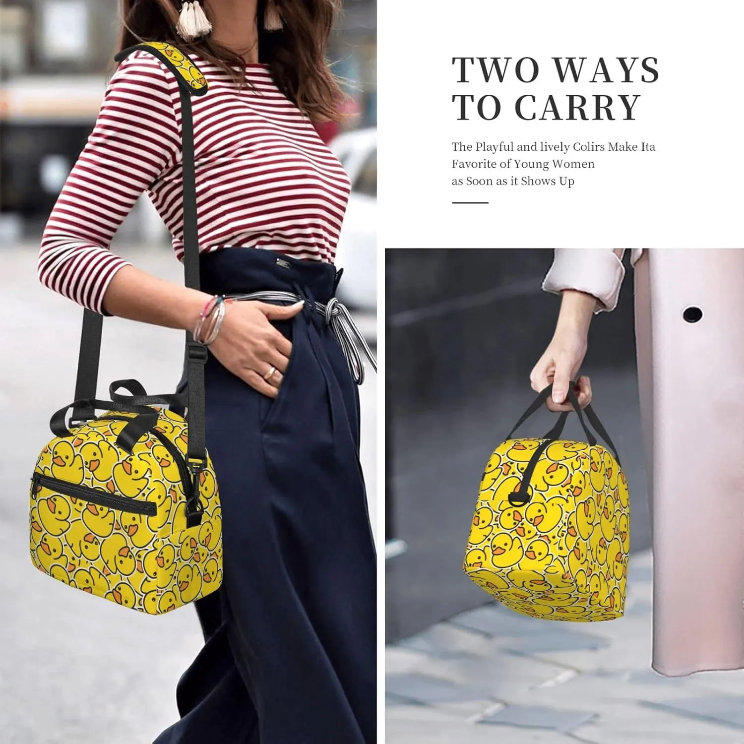 Cute Rubber Ducky Cartoon Duck Lunch Bag with Adjustable Shoulder Strap for Women Men Reusable Lunch Box Leakproof Tote Bags Insulated Cooler for Work Travel Outdoor(9 x 5 x 7.8 Inches)