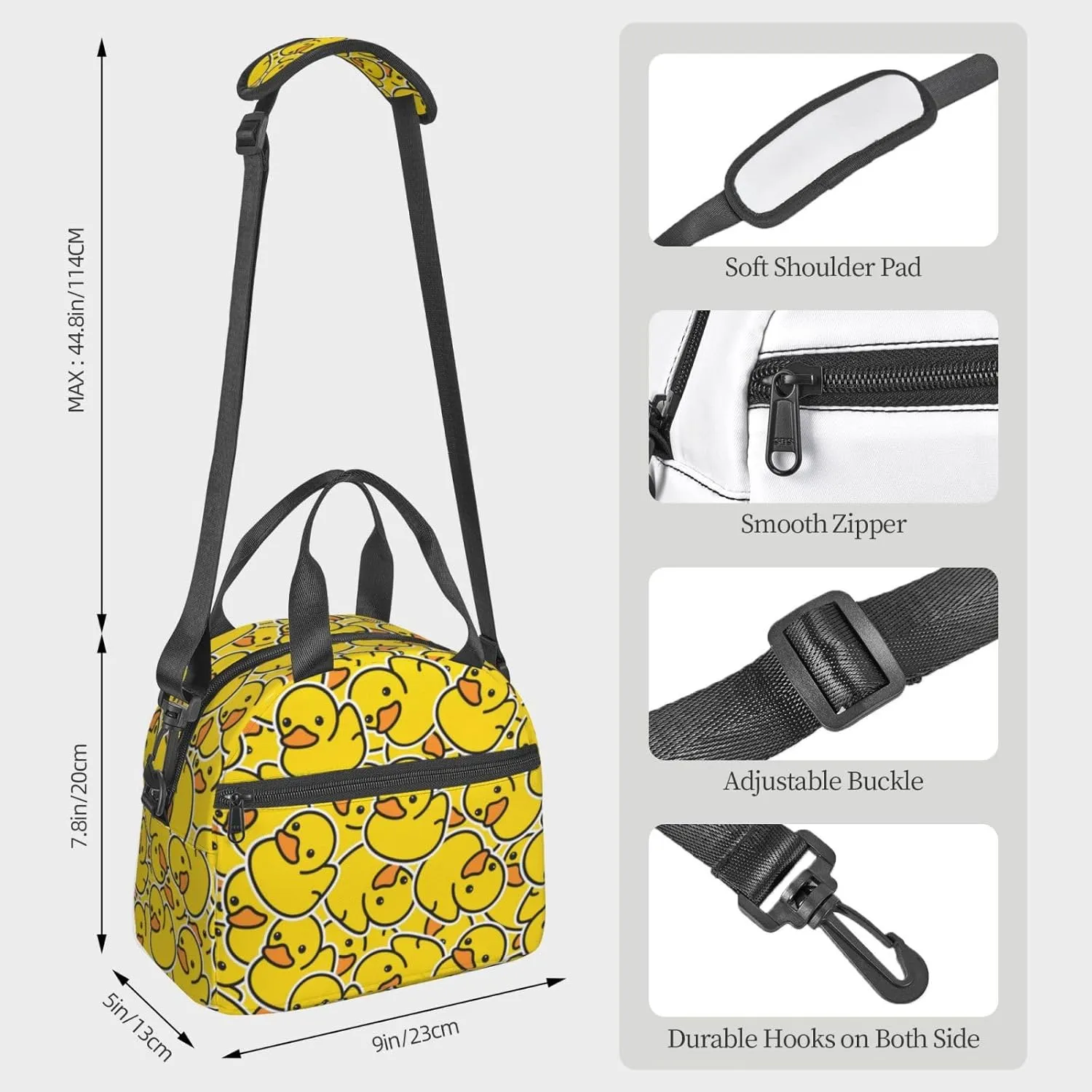 Cute Rubber Ducky Cartoon Duck Lunch Bag with Adjustable Shoulder Strap for Women Men Reusable Lunch Box Leakproof Tote Bags Insulated Cooler for Work Travel Outdoor(9 x 5 x 7.8 Inches)