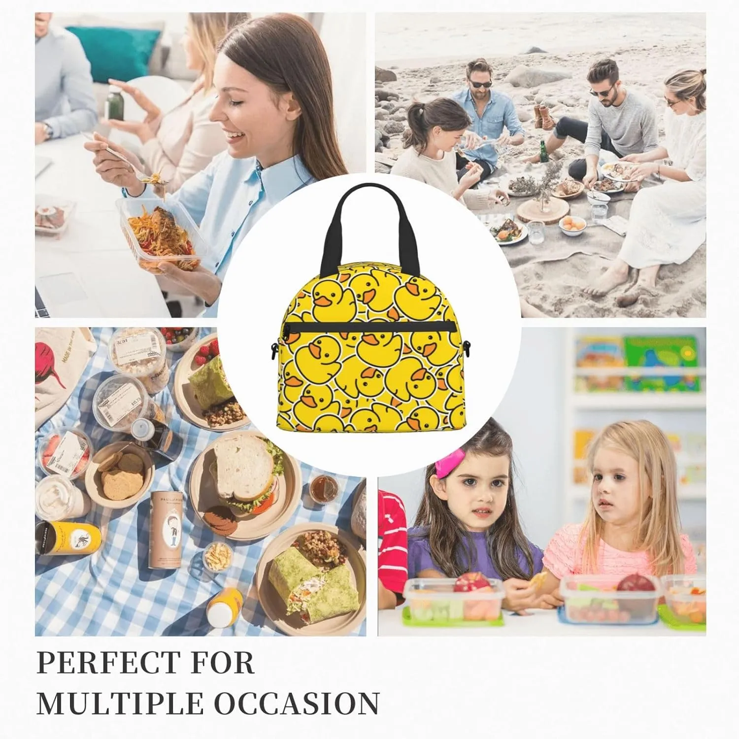 Cute Rubber Ducky Cartoon Duck Lunch Bag with Adjustable Shoulder Strap for Women Men Reusable Lunch Box Leakproof Tote Bags Insulated Cooler for Work Travel Outdoor(9 x 5 x 7.8 Inches)