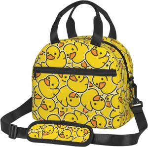 Cute Rubber Ducky Cartoon Duck Lunch Bag with Adjustable Shoulder Strap for Women Men Reusable Lunch Box Leakproof Tote Bags Insulated Cooler for Work Travel Outdoor(9 x 5 x 7.8 Inches)