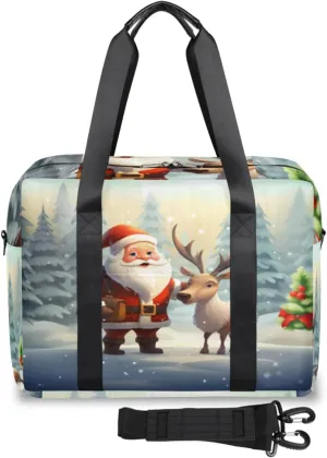 Cute Santa Clause Reindeer Womens Travel Bags, Weekender Carry on for Women, Sports Gym Bag, Workout Duffel bag, Overnight Shoulder Bag