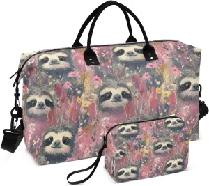 Cute Sloth Flower Duffel Bag for Travel Gym Sport, Weekender Travel Bags Carry on Overnight Bag