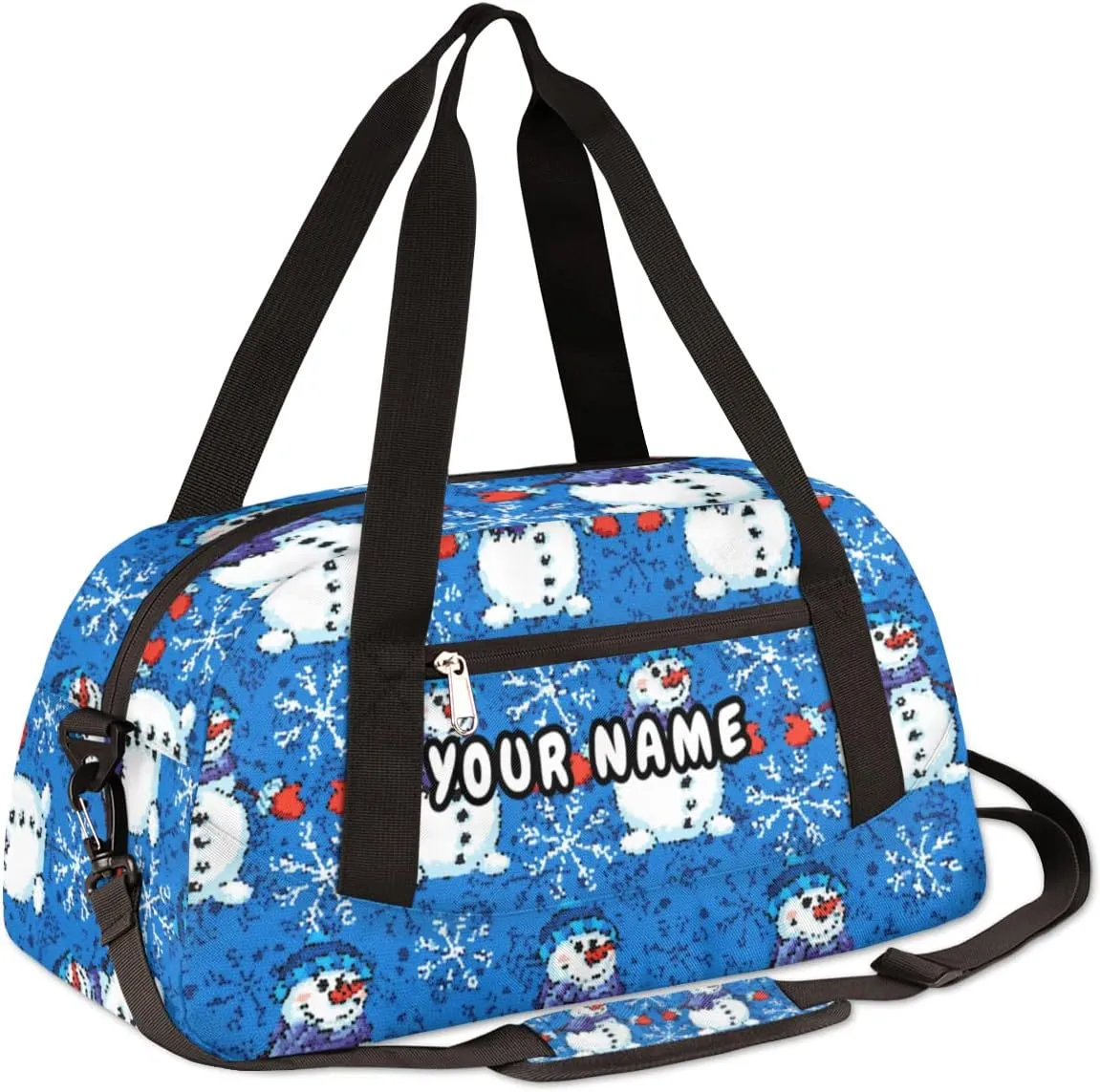Cute Snowman Christmas Personalized Kids Duffel Bag for Girls Boys, Snowman Debris Custom Dance Bag Overnight Small Duffel Bag Carry On Weekend Sports Travel Bag for School Practice Gymnastics Ballet